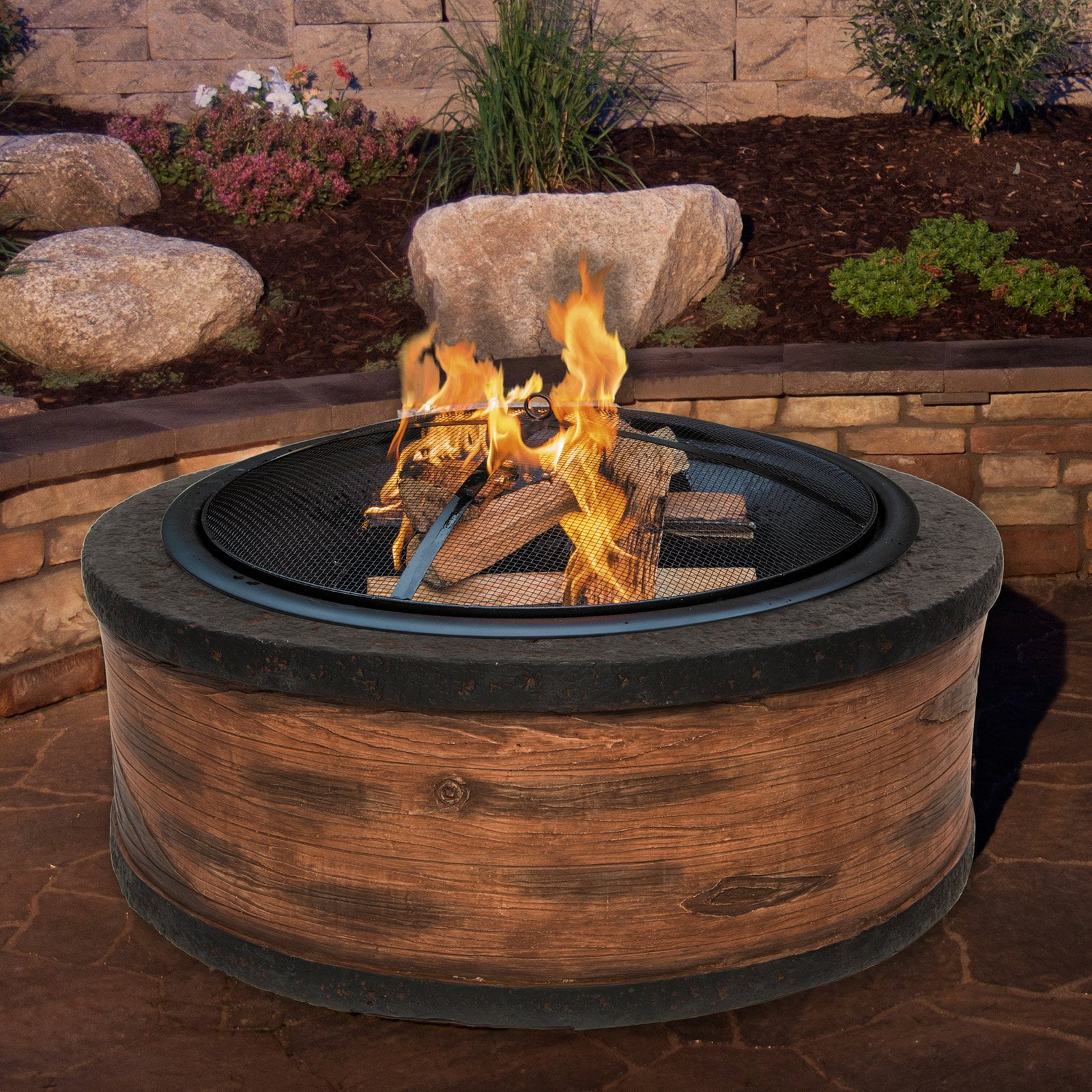 Sun Joe Rustic Wood Fire Pit With Spark Screen And Poker Walmart Com