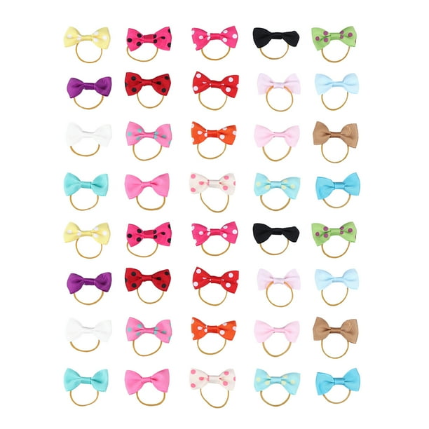 40pcs Dog Bowknot Cabeza elástica Banda para el cabello Caborrino Caborrino Bailada de cabello Camino para cabello (color aleatorio)