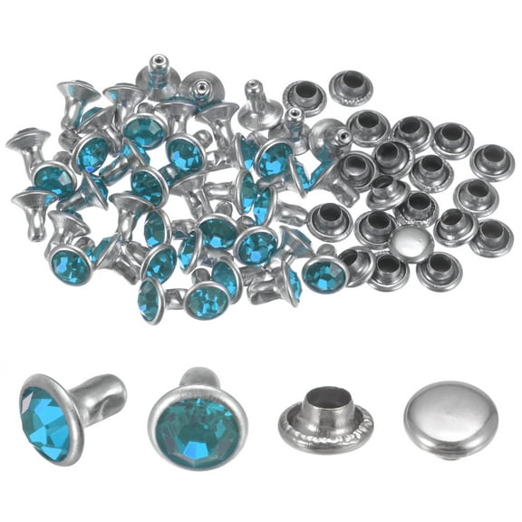 100pcs Crystal Rivets 6mm Rhinestone Rivets Rapid Stud Rivets for Clothing Leather Crafting, Blue