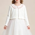 thumbnail image 4 of FRSASU Girls Lace Ruffle Collar Cropped Knit Shrug Long Sleeve Single Button Soft Cardigan Sweater for Dress Size 2-14T White-F, 4 of 9