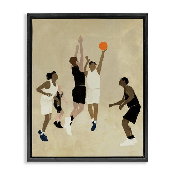 Stupell Industries Players with Basketball Sports Painting Black Floater Framed Canvas Art Print Wall Art, 17 x 21