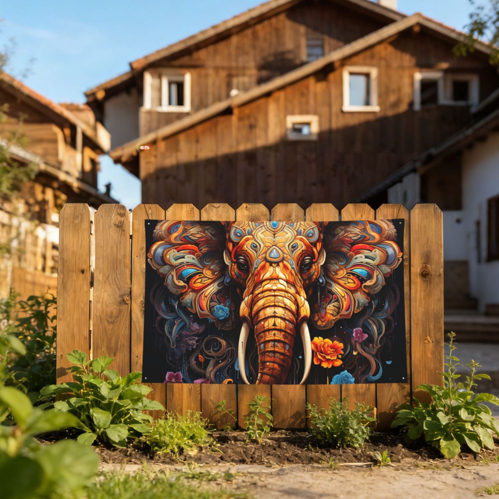 Elephant Indian Psychedelic Four Hole Decorated Banner Flag for Garden Yard Home Decoration Indoor Outdoor 4x6 Ft