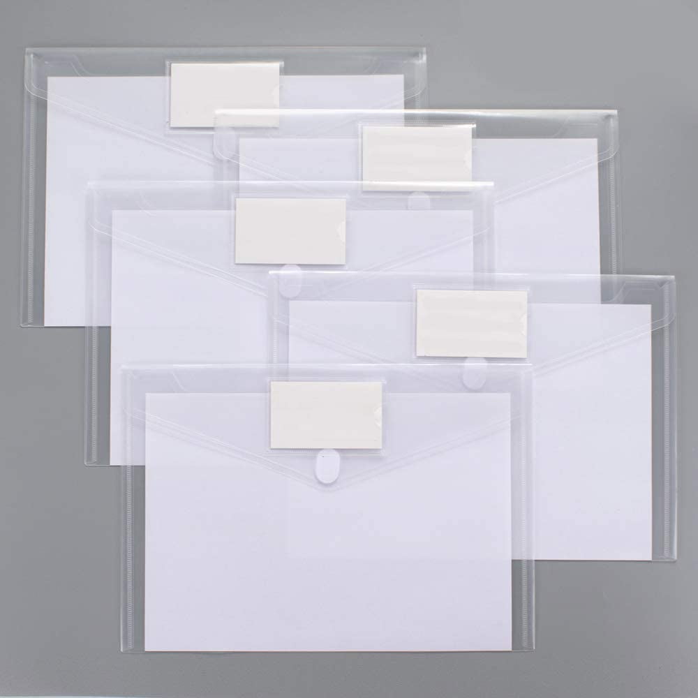 for School Home Office Document Organization,Assorted Colors 5 Pack Large-Capacity Colored Transparent Document Folders/Plastic Envelopes with snap Closure/Poly Envelopes,US Letter/A4 Size 13×9.5 