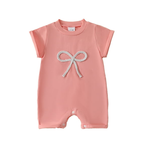 Baby Rompers Girl Newborn Infant Baby Girls Summer Short Sleeve Romper Soft Breathable Jumpsuit with Bow Tie Baby Bubble Romper Red 12 Months-18 Months