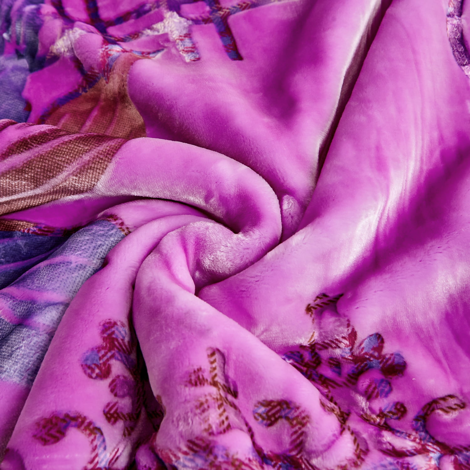 Heavy Thick Fleece Blanket King Size, 10.5lbs,2 Ply A & B Pattern Silky Soft Warm Reversible Raschel Winter Blanket, Minky Soft Plush Blanket for Sofa Bed, 87"x94", Purple Floral