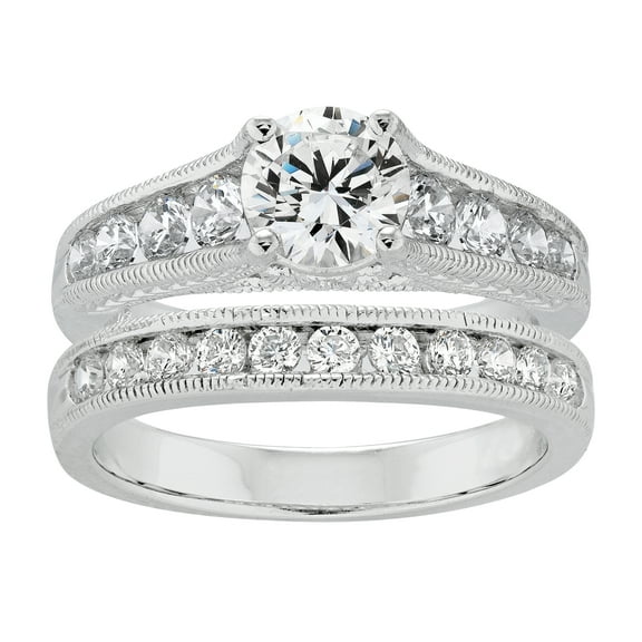Jay Heart Designs 925 Sterling Silver Simulated White Diamond Bridal Engagement Set