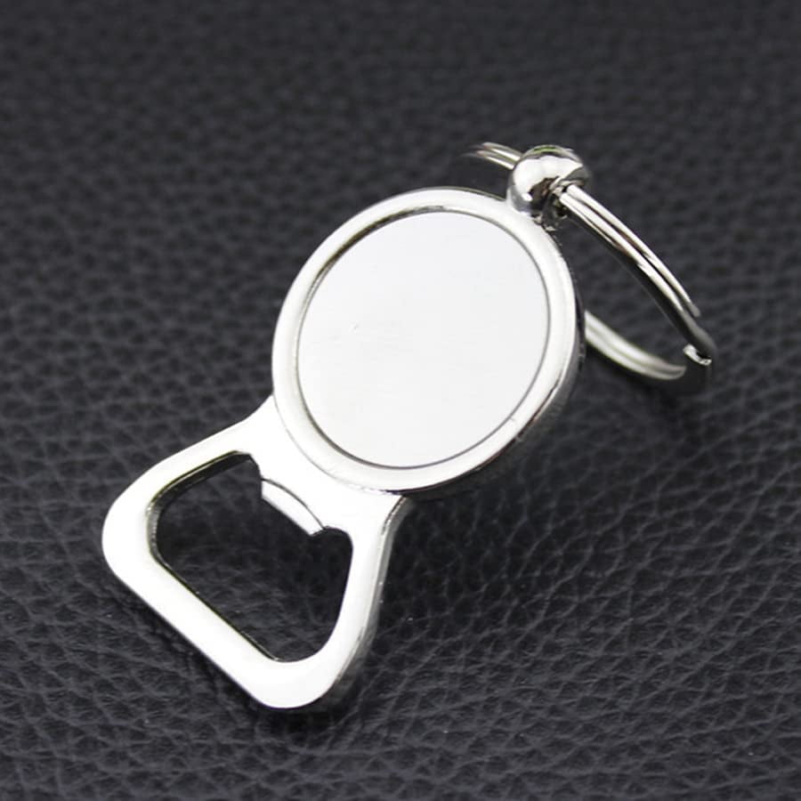 MKEUDQ-Bottle Opener Keychain Portable Beer Bottle Opener Key Chain Blank Round Tag Keyring Beverage Bottle Opener Key Ring Gift for Men and Women