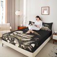 thumbnail image 3 of Feelyou Spooky Raven Skull Bed Sheets, Boho Floral Book Full Size Sheets, Black Sepia, 4-Piece, 1 Flat Sheet, 1 Fitted Sheet and 2 Pillowcases, 3 of 5