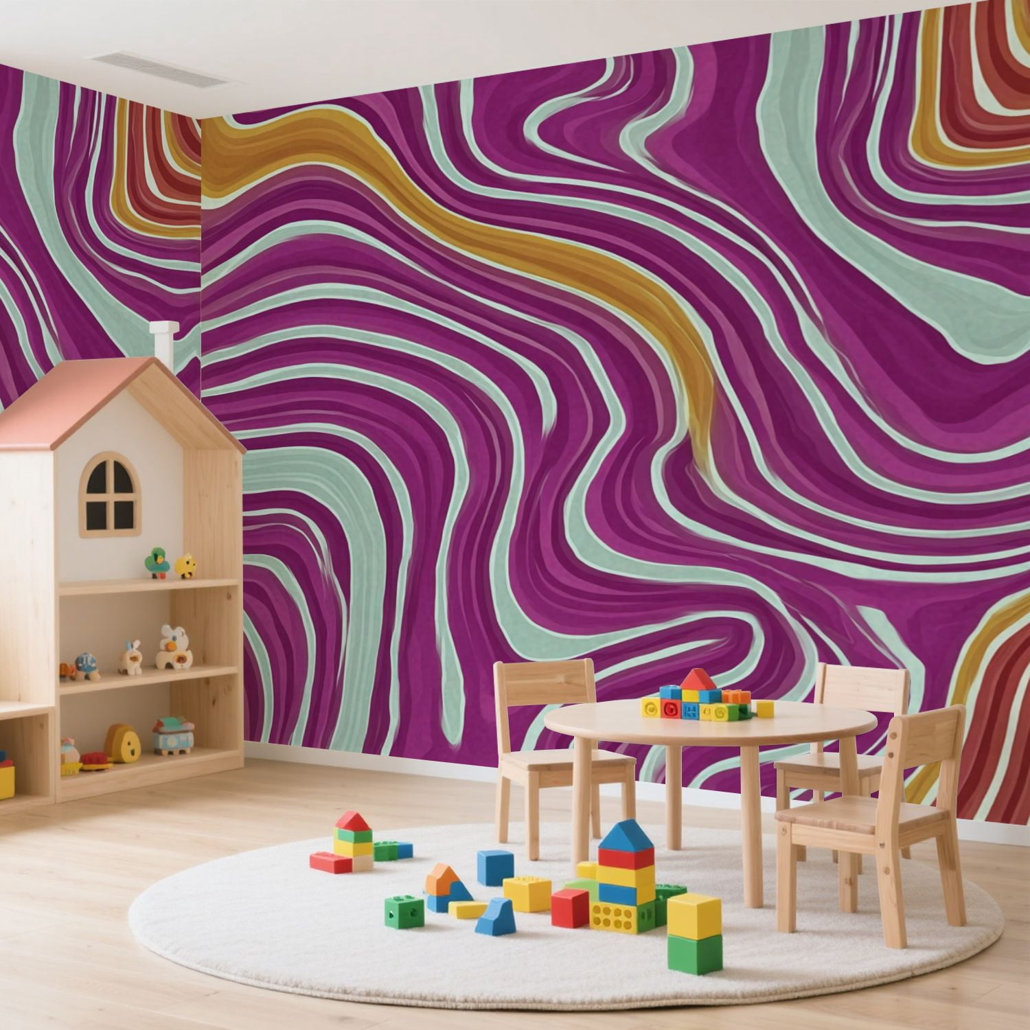 Wall Mural Peel and Stick seamless abstract 60s design paper wave seamless pictures Self-Adhesive Wallpaper Removable Wall Decal Wall Sticker Home Decor for Living Room Bedroom 100"x144"