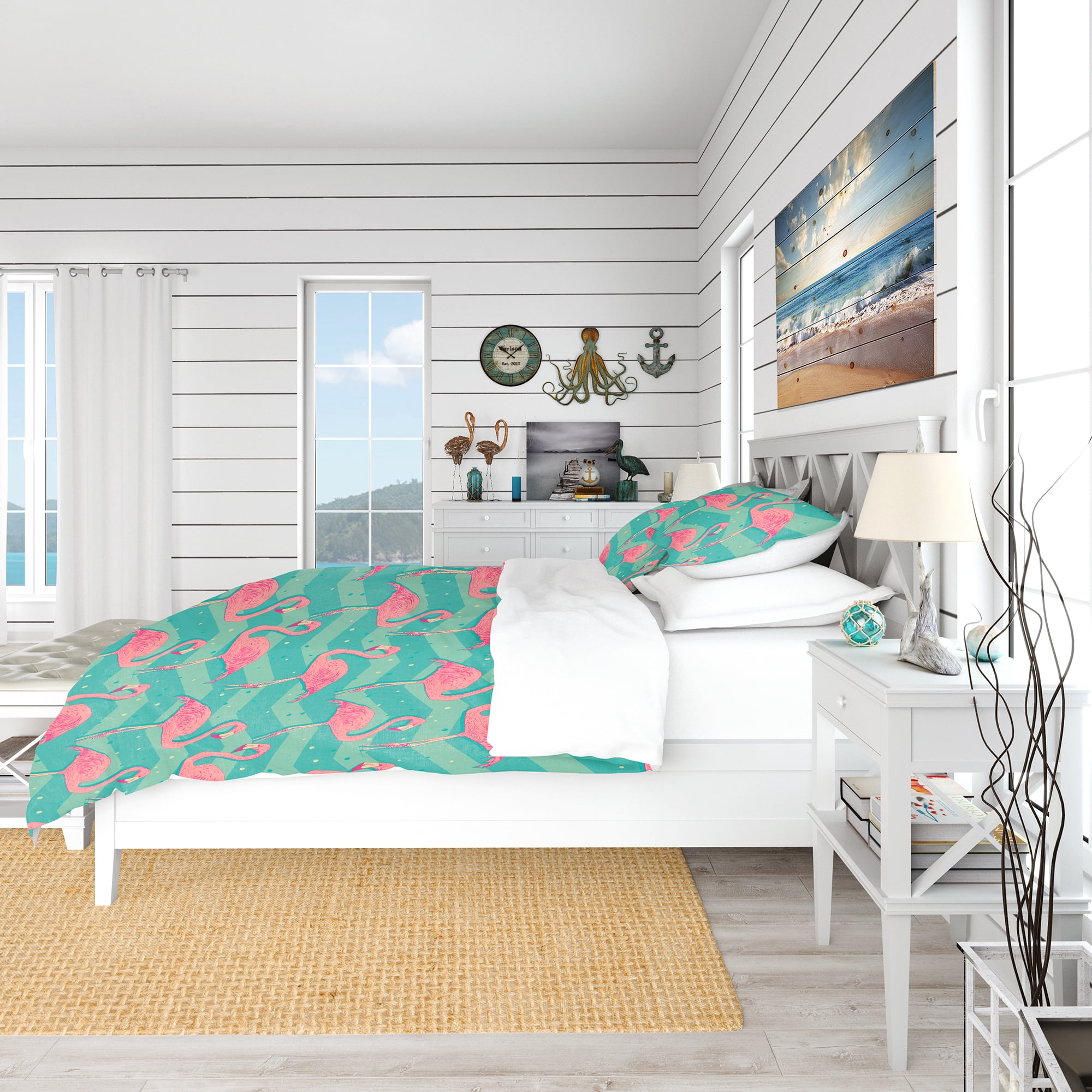Designart 'Pink Flamingo Birds' Tropical Duvet Cover Set