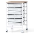 thumbnail image 7 of 6-Drawer Rolling Storage Cart with Wooden Tabletop and Lockable Wheels, Mobile Utility Organizer for Art & Craft Office School Storage,White, 7 of 7