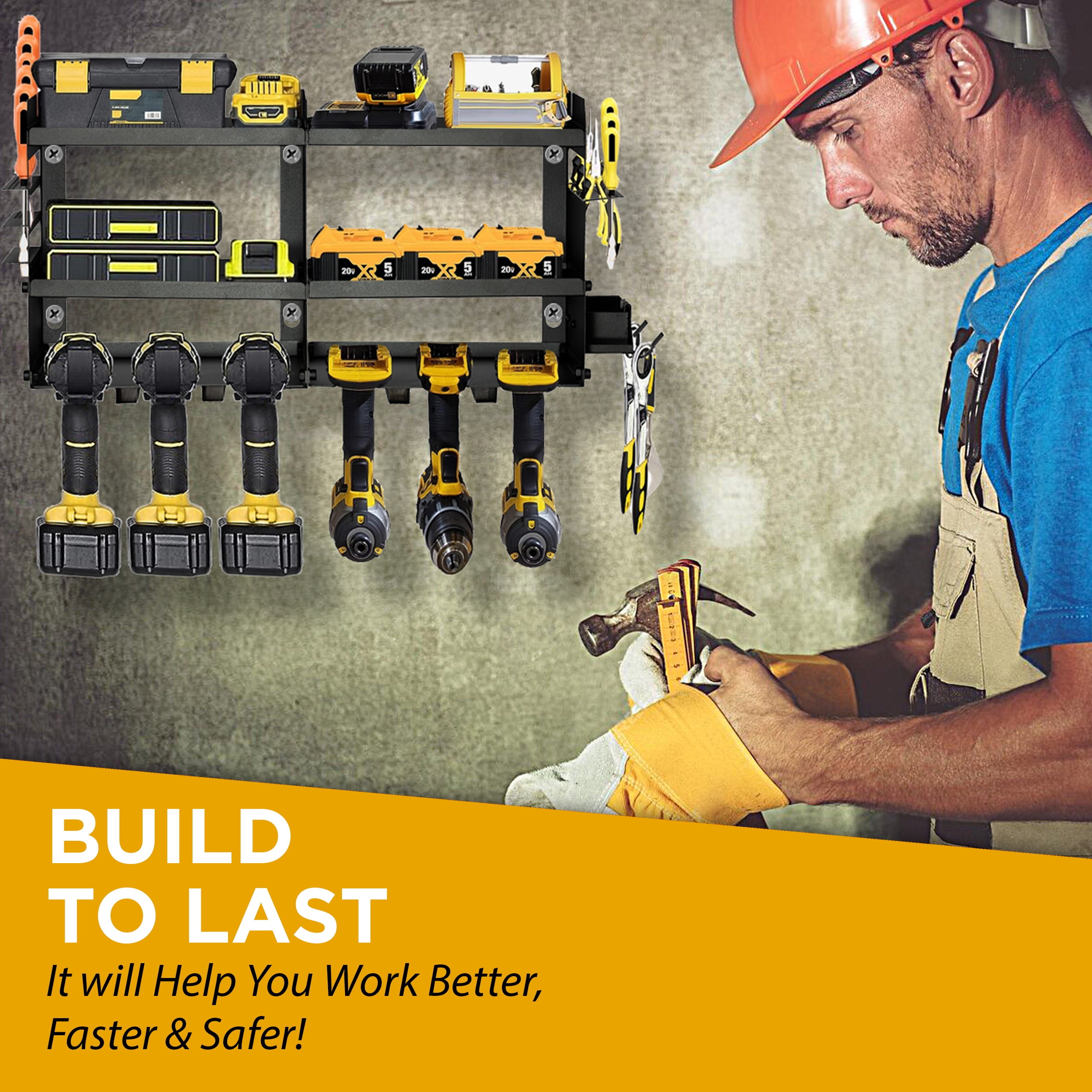 GRG Unlimited Power Tool Organizer - 6 Slot Wall Mount Holder, Heavy-Duty Steel - Black, 6 Pc