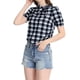 thumbnail image 4 of Blusa de cuello con lazo de cuadros para mujer Inspire Chic, retro, de manga corta abullonada, color negro, talla XL, 4 of 7