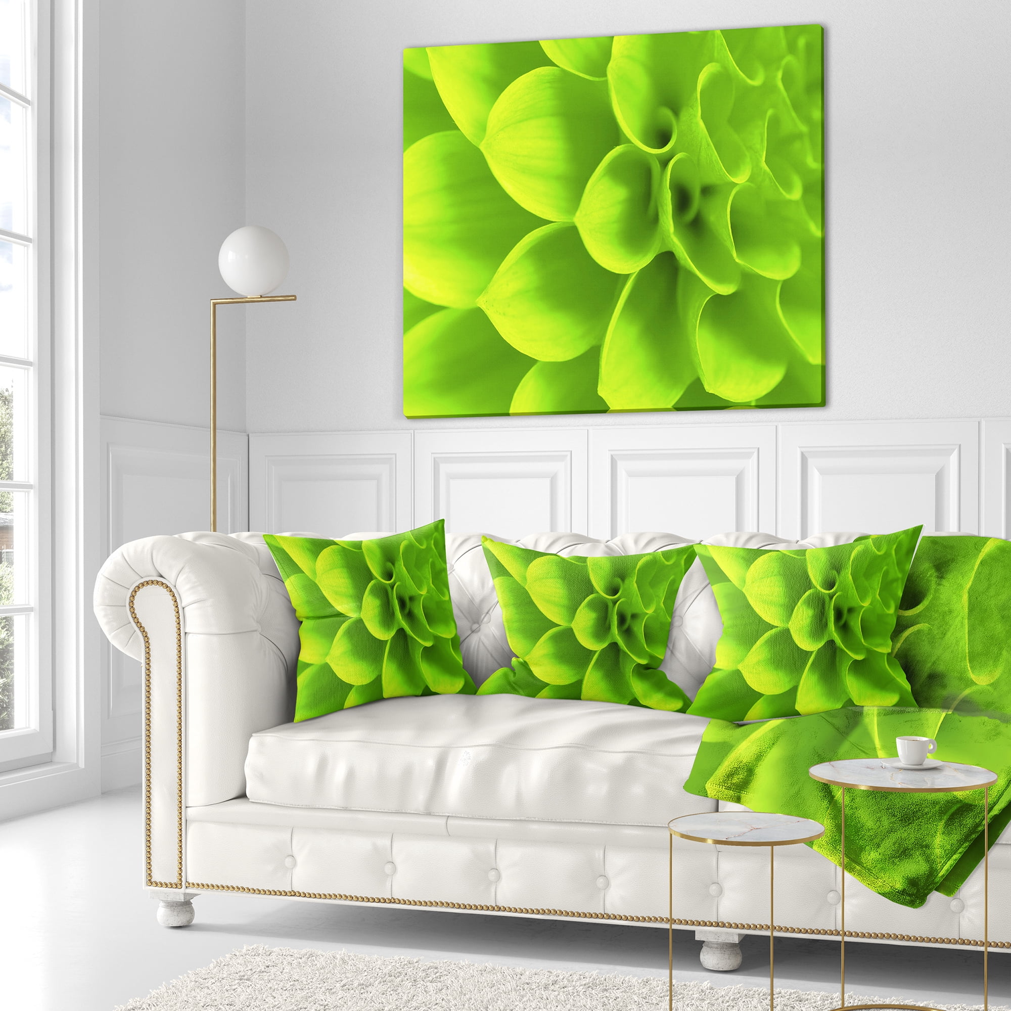Designart Bright Green Flower Petals - Floral Throw Pillow - 16x16