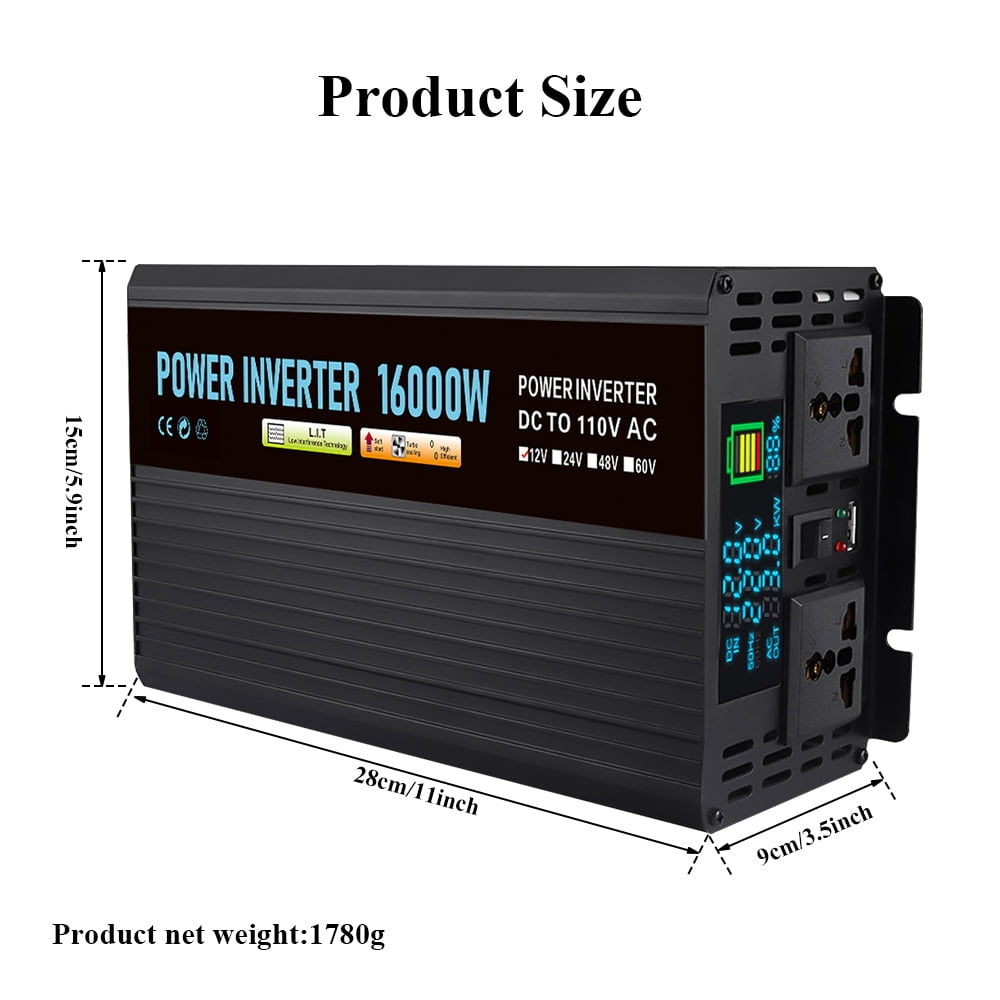 DFITO Power Inverter, 12V, 8000W Continuous, 16000W Surge, LCD Display, DC to AC Auto Converter for Car