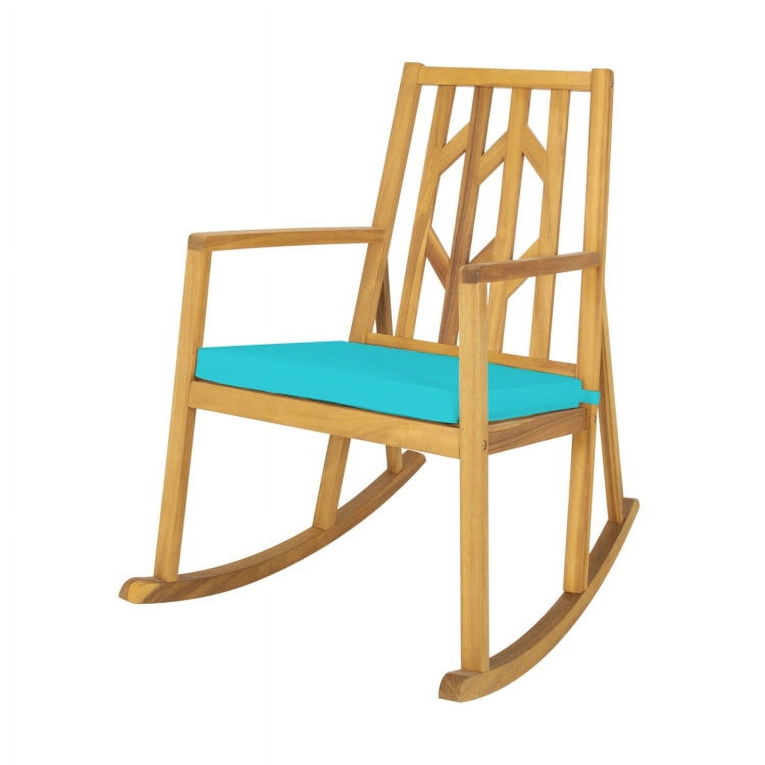 Aimee Lii Outdoor Rocking Chair with Cushion, Wooden Patio Rocker Chair for Lawn, Porch, Backyard, Indoor and Garden, Blue