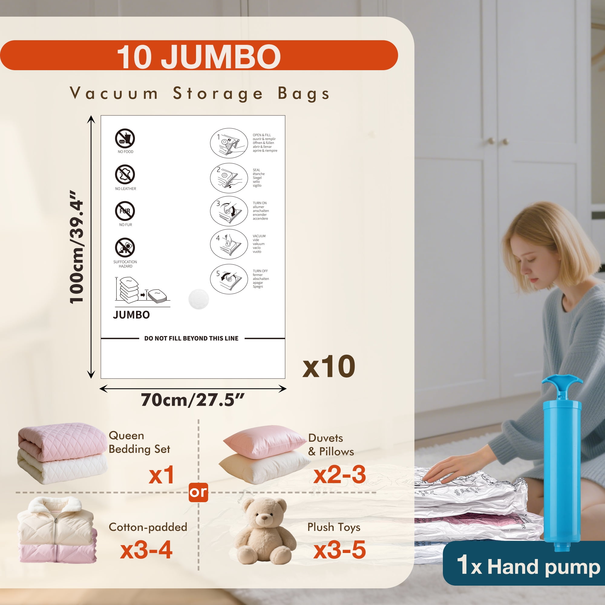AGALI Large Space Vacuum Storage Bags 10 Jumbo Pack for Clothes Comforters Blankets Bedding