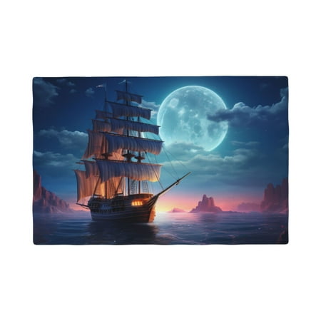 

Table Placemats Set of 6 - Moonlit Night Sky Sailboat 12x18 In Faux Linen Double Heat Resistant Place Mats Cloth Indoor/Outdoor Placemats Washable Table Mats for Dining Kitchen Party