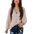 thumbnail image 1 of Blusa con cuello en V,Top con cuello en V Top de manga larga con linterna pura Top con cuello en V Características de vanguardia, 1 of 7