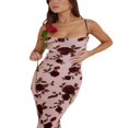 thumbnail image 4 of Femmes Fronde Longue Robe Moulante Imprimé Floral Bretelles Spaghetti Sans Manches Dos Robe de Cocktail Robe de Club de Fête d'Été, 4 of 7