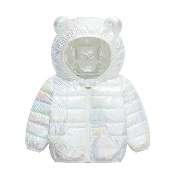 Otqutp Children Down Outerwear Boys/Girls Cotton Jacket Autumn/Winter Cute Cartoon Colorful Hood Zippered Coat Party Birthday School with Pocket(White,4-5 Years)