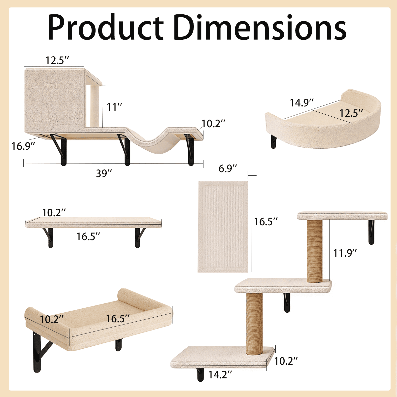 MIUZMORE Cat Wall Shelves, 10-Piece Complete Cat Wall Furniture System with Perches and Scratching Posts, Stable Floating Climbing Set for Large Indoor Cats, Space Saving Kitty Furniture
