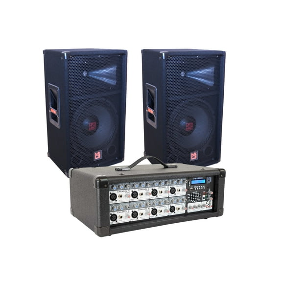 MR DJ PMX8500 3000 Watts Powered 8 Channel Mixer with Bluetooth   2 12" 2way Speakers