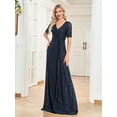 thumbnail image 2 of Wedding Dress Wedding Guest Dresses for Women Sexy Long Skirt Short Sleeve V-neck Beads Slim Fishtail Bridesmaid Dinner Dress Female, 2 of 8
