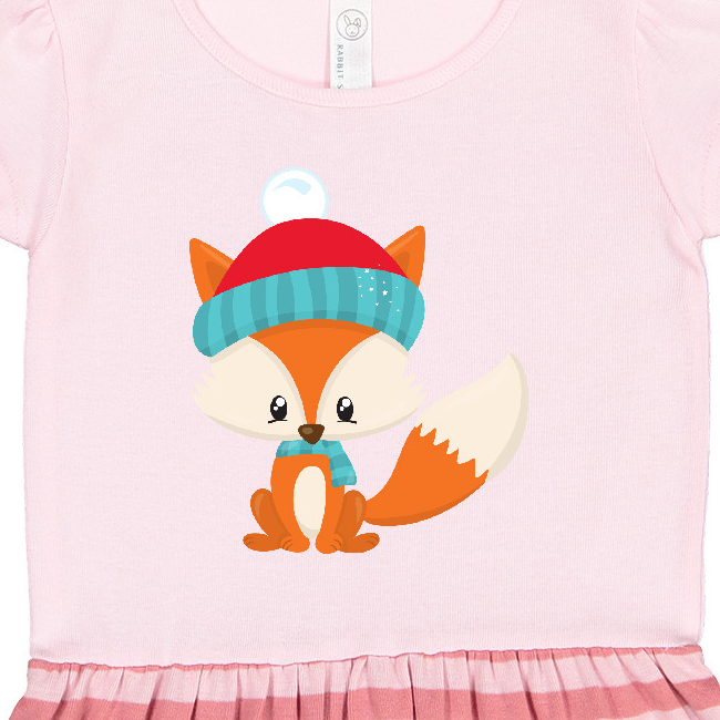 Inktastic Cute Fox, Fox With Hat And Scarf, Orange Fox Gift Toddler Girl Dress - image 3 of 4