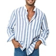 thumbnail image 1 of Hombres camisa de manga larga casual raya impresión solo pecho moda transpirable camisa masculina para citas trabajo, 1 of 6
