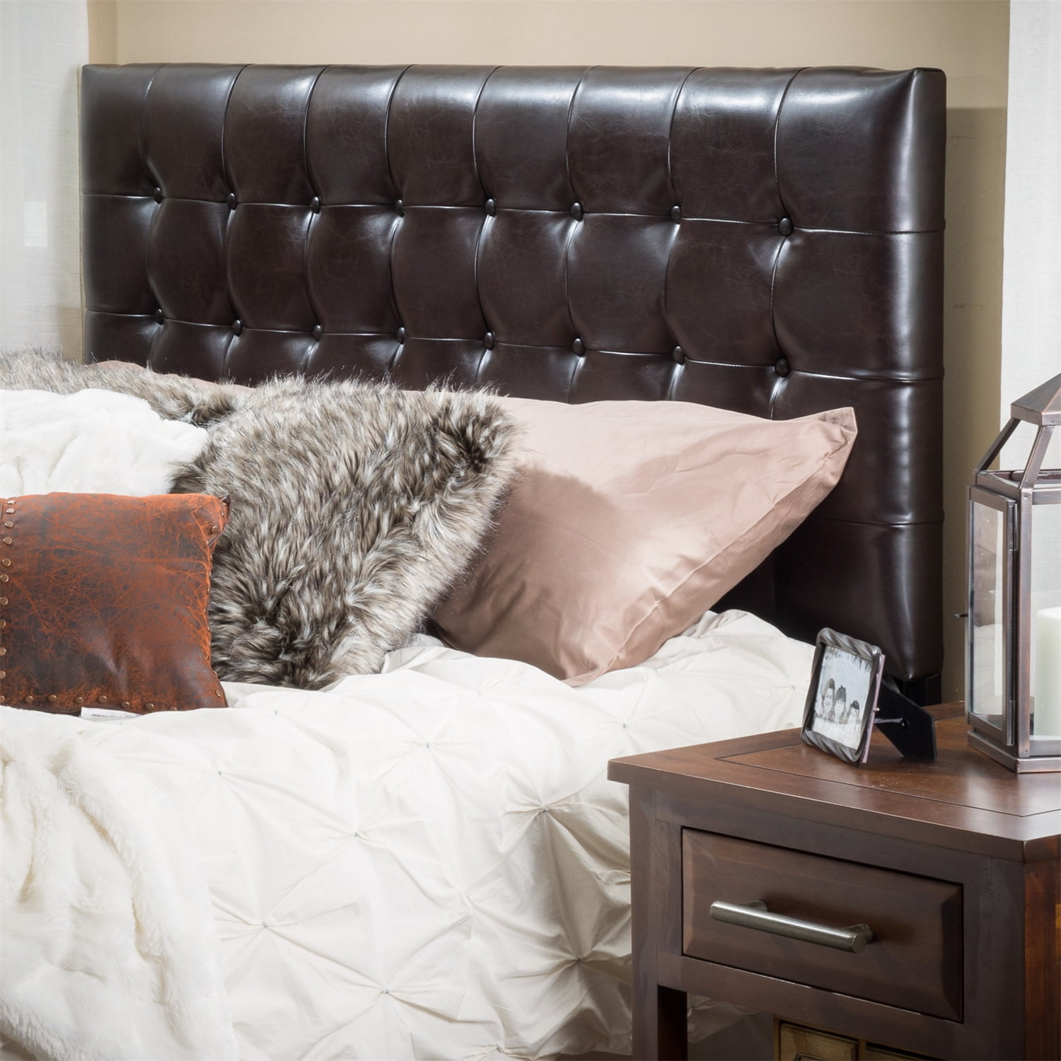 Kepooman Leather Headboard with Button-Tufting for Queen / Full Headboard, Modern Breathable Fabric and Soft-to-Touch, Brown Kepooman Leather Headboard with Button-Tufting for Queen / Full Headboard, Modern Breathable Fabric and Soft-to-Touch, Brown