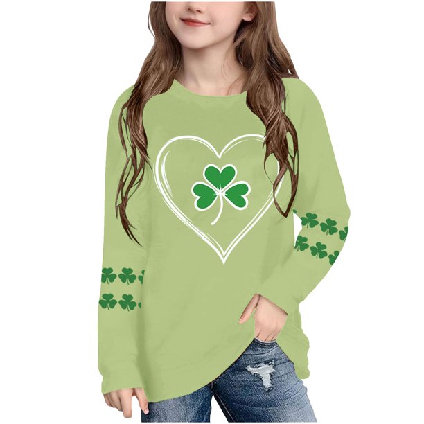 Blusas y camisas de manga larga con cuello redondo, moda del Día de San Patricio, blusa informal con estampado bonito de manga larga para niños y niñas.