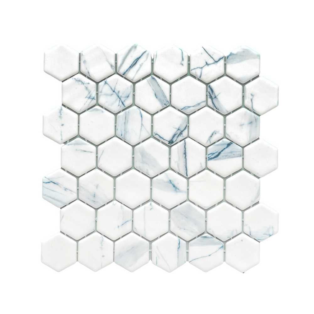 The Tile Life Eterna Hex 4" x 4" Calacatta Blue Glass Mosaic Tile Sample 1 Piece