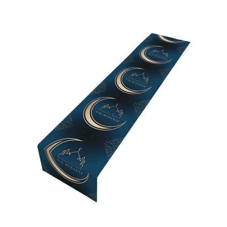 

Fovolat Eid Mubarak Table Runner-Star Moon Mosque Linen Table Runner-Eid Mubarak Ramadan Decor Home Dining Room Decorations Party Supplies 70.8 x 13inch