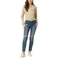 thumbnail image 2 of INSPIRE CHIC Women's Corduroy Notched Lapel Zip Up Motorcycle Jacket, 2 of 5