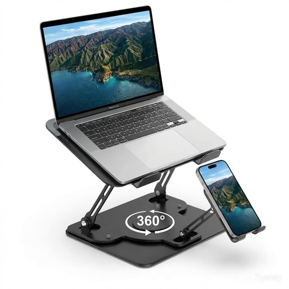 Soporte para laptop Electmagic ajustable con rotación de 360° y soporte para teléfono