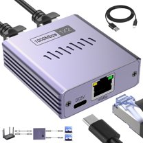 Duomigo Ethernet Splitter 1 to 2, 1000Mbps High-Speed RJ45 Splitter, Ultra Slim Aluminum Case, Gigabit LAN Splitter with USB-C Power for Cat5/6/7/8 Cables