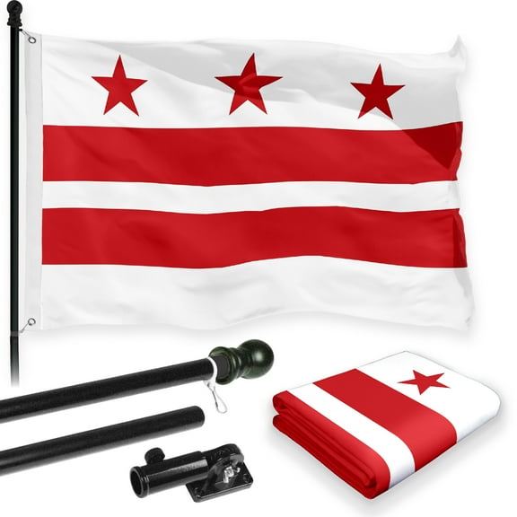 G128 Combo Pack: 6 Feet Tangle Free Spinning Flagpole (Black) Washington DC Capital Flag 3x5 ft Printed 150D Brass Grommets (Flag Included) Aluminum Flag Pole