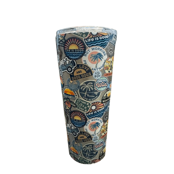 Life is Good 24 oz Stainless Steel Insulated Tumbler Sticker Collage