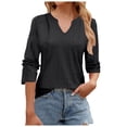 thumbnail image 2 of Lixiuxyad Spring And Summer V Neck Lace Three Quarter Sleeve Loose Top T Shirt For Women Summer Tee Shirts,Black L, 2 of 5