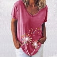 thumbnail image 2 of Summer Saving Wycnly Cute Tops for Women Dandelion Print V-Neck Short Sleeve T shirts Summer Fashion Loose Fit Lightweight Comfy Pullover Blouses Hot Pink M Clearance Clothes, 2 of 4