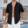 thumbnail image 3 of Men's Cuban Guayabera Shirt Short Sleeve Button Up Cotton Linen Shirt for Beach Casual Wear, 3 of 8