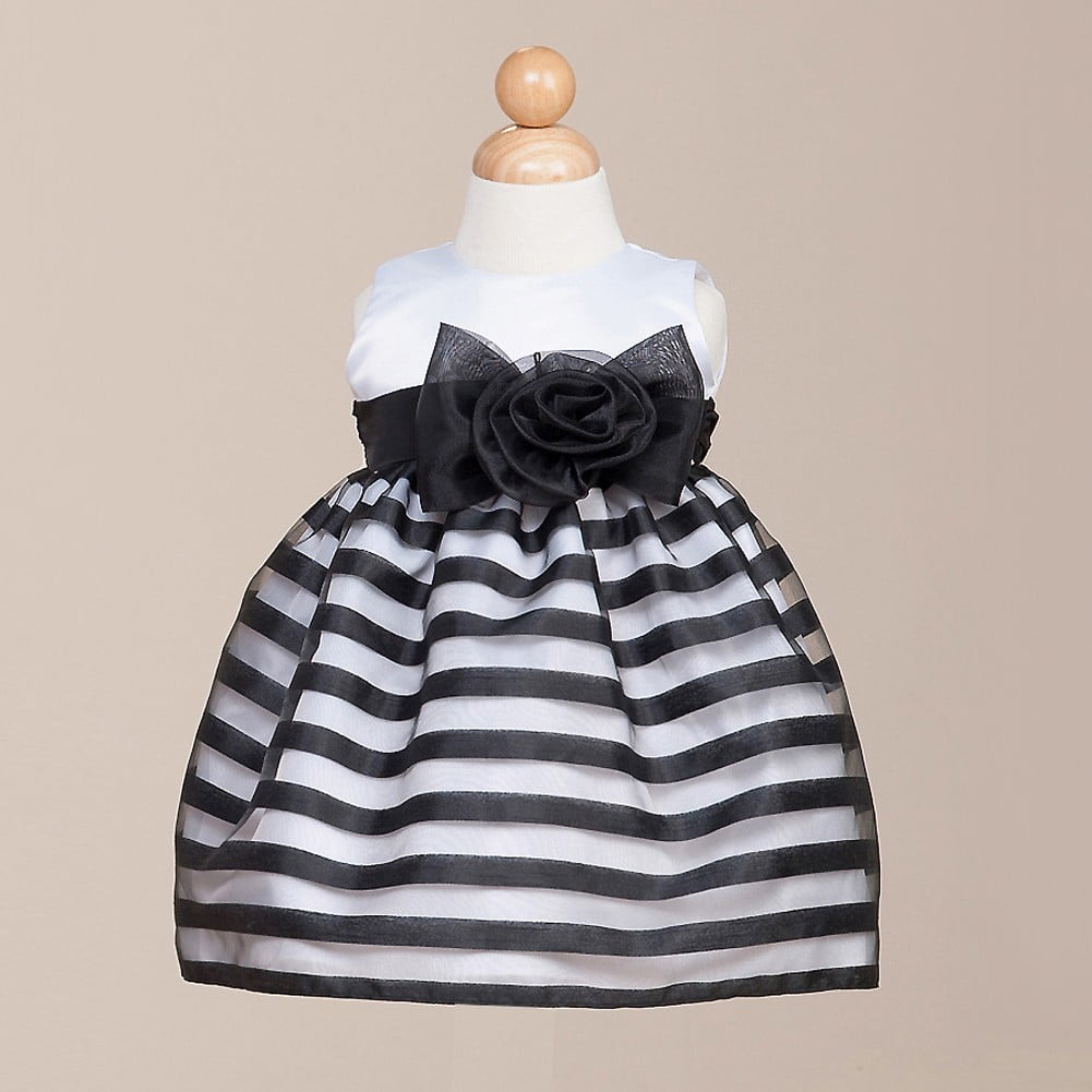 black and white striped flower girl dress