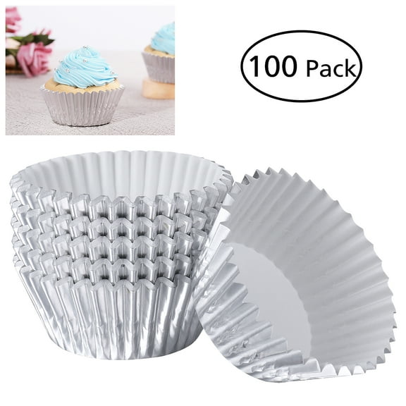 ROSENICE 100pcs Aluminum Thickened Foil Cups for Cupcake Liners Mini Cake Muffin Molds Baking Silver