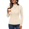 thumbnail image 2 of Wutalume Women's Long Sleeve Fall Soft Lightweight Knit Slim Sweater Tops, Versatile Solid Color Design, Cozy Layer for Transitional Weather,Beige L, 2 of 8