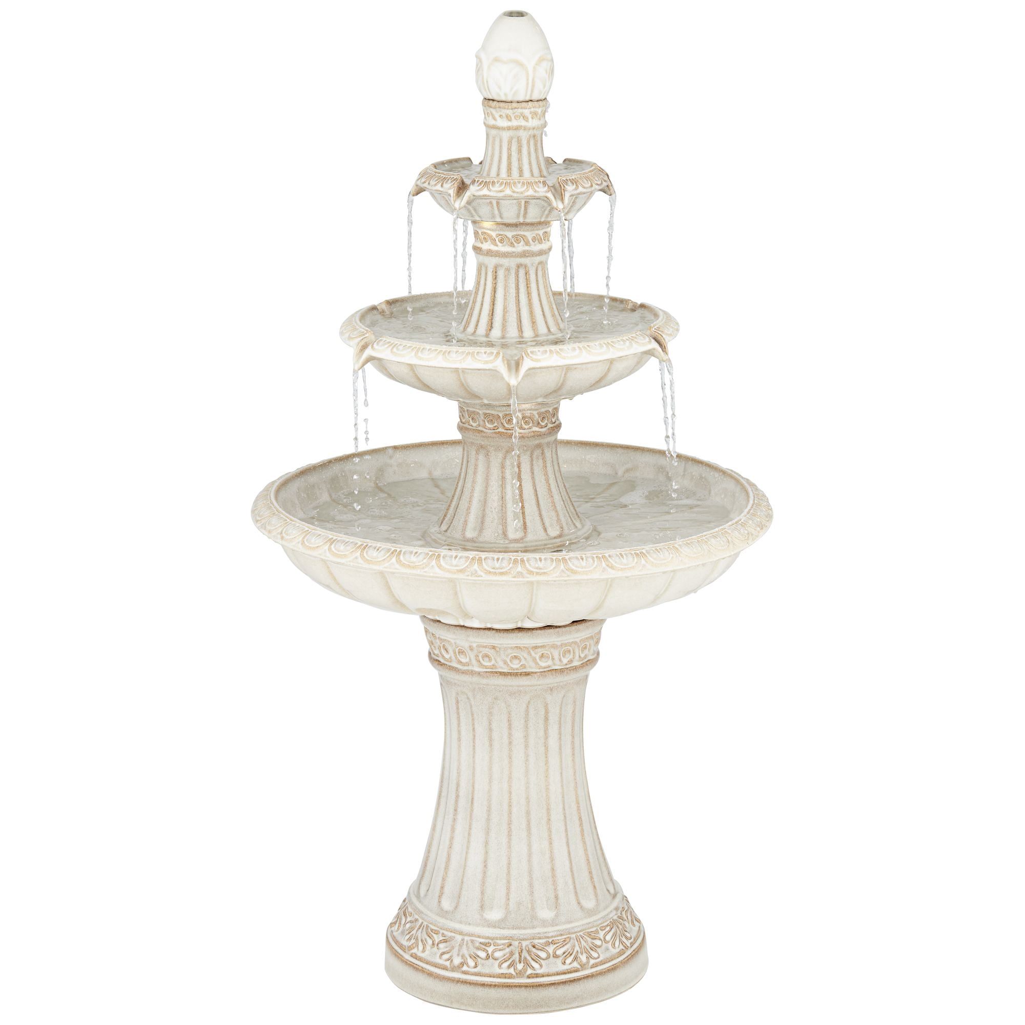 Formentera 45 1/4" High Large Italian Outdoor Decor Off-White Ceramic Floor Fountain with Light LED 3-Tier