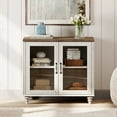 thumbnail image 4 of Nightstand for Bedroom with Glass Doors, Mid-Century Modern Wooden Closet Storage Organizer, Placing It in the room Has a Great Decorative Effect, Rustic White, 4 of 7