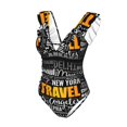 thumbnail image 4 of Yiaed Travel Print Women's Ruffled One Piece Swimsuit V Neck Swimwear Slimming Monokini for Woman-Small, 4 of 8