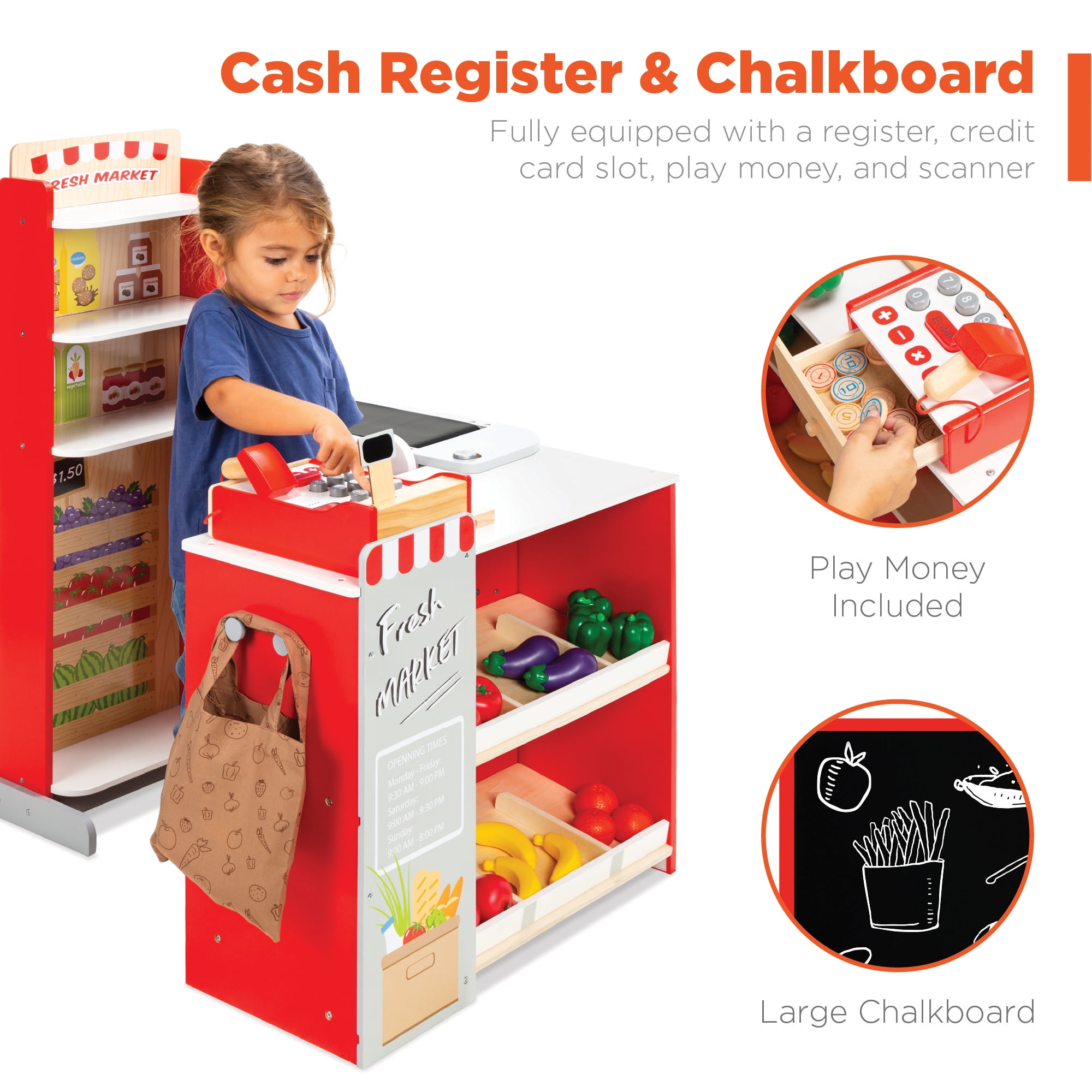 Kids Supermarket Store Food Pretend Play Set Cash Shopping Trolley Toys Market 