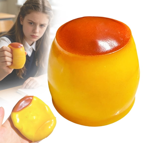 Caramel Pudding Crunchy Squishy Toy, Realistic Dessert Bead Filled Stress Ball, Squeeze Toy, Sensory Fidget Toy for Anxiety Relief, Satisfying ASMR Desk Toy for Teens Adults, Home Office Gift